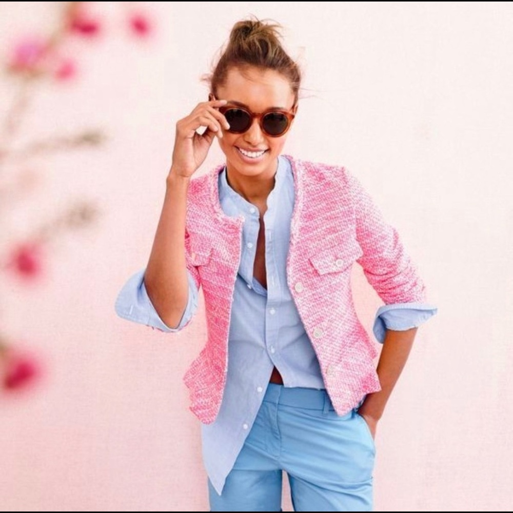 J Crew Bright Pink Tweed Peplum Lady Jacket Sz 12